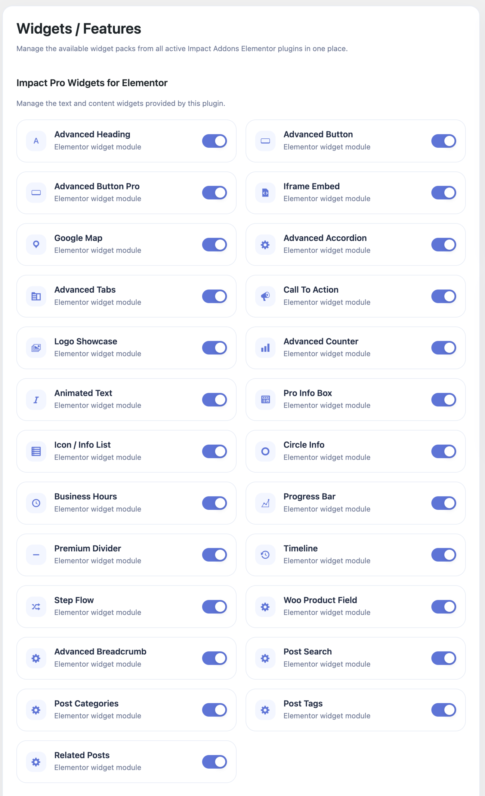 Impact Pro Widgets for Elementor Widgets